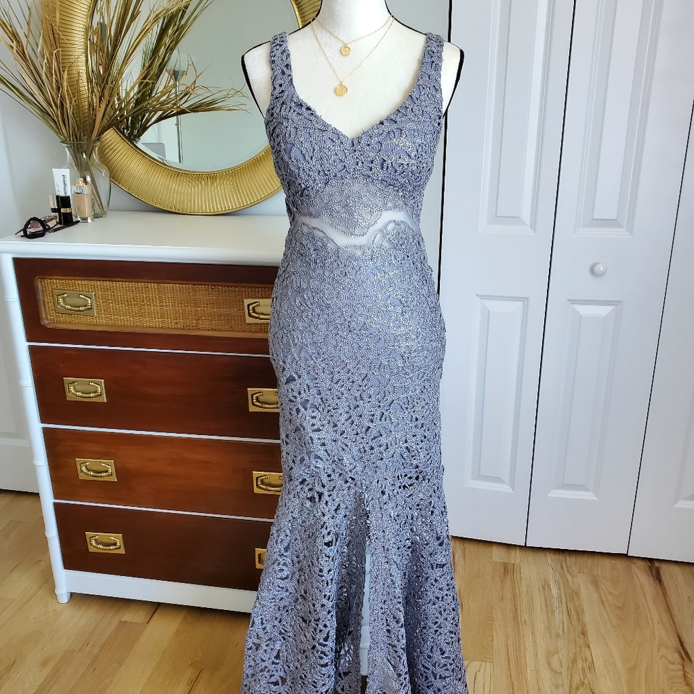 Jump apparel embroidery thick grey lace prom dress